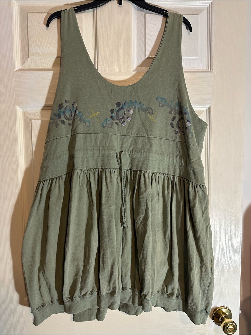 Blue Fish Olive Green Sleeveless Boho Tank Dress with Subtle Embroidery